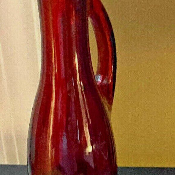 Mosser Vintage Ruby Red Oil Vinegar Glass Cruet 7 3/4" w/Handle Bottle Decanter - Picture 4 of 6